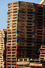 Stacked wooden pallets