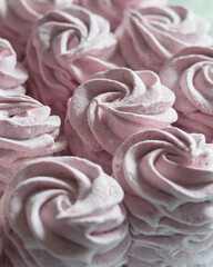 A lot of homemade zephyr or marshmallow, close-up, selective focus