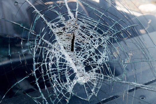 Close Up Of Broken Car Windshield