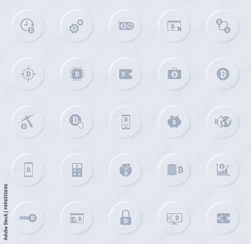 Aufkleber bitcoin gray vector icons on round rubber buttons. bitcoin icon set for web, mobile apps, ui design 