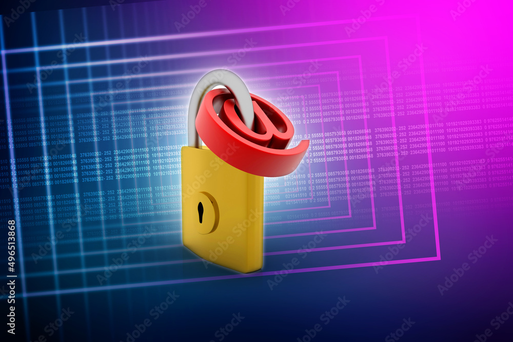Poster 3d rendering e-mail symbol with lock. internet security concept