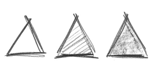 Set triangle grunge graphite pencil isolated on white