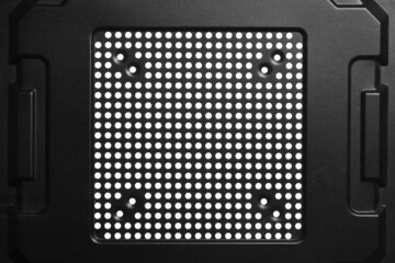 Computer box, black metal mesh texture isolated on white