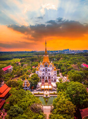 Aerial view of Buu Long Pagoda in Ho Chi Minh City. A beautiful buddhist temple hidden away in Ho Chi Minh City at Vietnam.