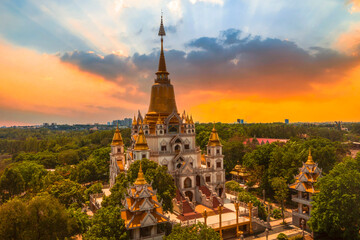 Aerial view of Buu Long Pagoda in Ho Chi Minh City. A beautiful buddhist temple hidden away in Ho...
