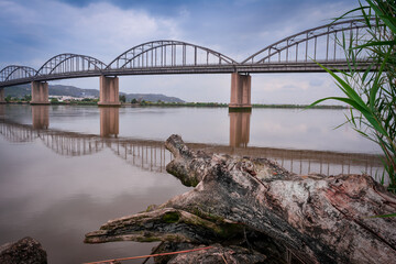 Old Marechal Bridge made of cement and iron over the Tagus River in Vila Franca de Xira