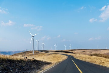 Landscape of highway and windmills