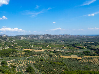 Alpilles mountains and the cultivated valley below