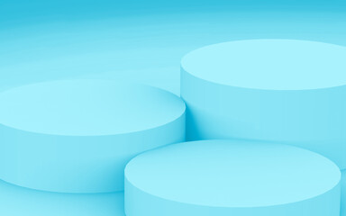 Abstract 3d blue color cylinder podium minimal studio background.