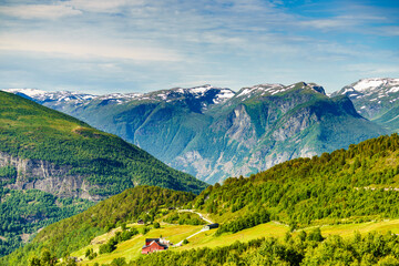 Naklejka na ściany i meble Norwegian country mountains village farm