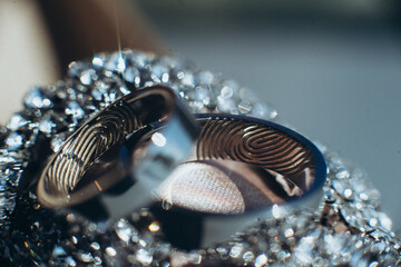 wedding rings with precious stones close-up