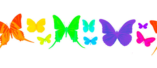 rainbow butterflies seamless border pattern