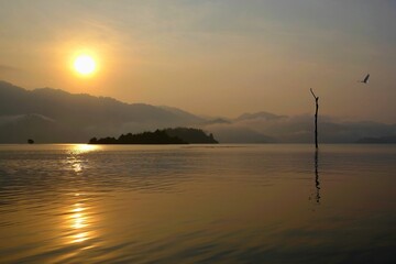 Sunrise and Eagle on a lake in Vietnam