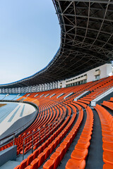 Big stadium with blue track