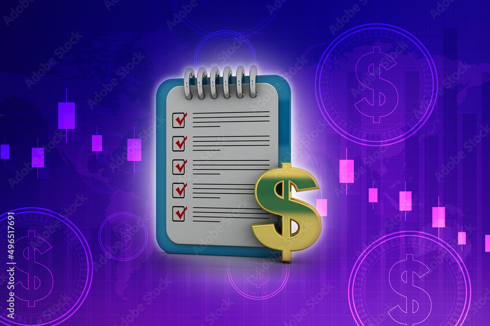 Poster 3d rendering usd dollar symbol with document