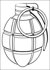 Hand grenade black white monochrome vector illustration. Military weapon design element