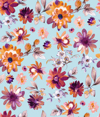 Seamless watercolor tropical pattern, floral print.