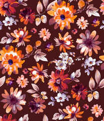 Seamless watercolor tropical pattern, floral print.