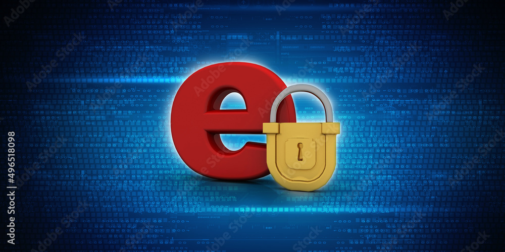 Poster 3d rendering e-mail symbol with lock. internet security concept