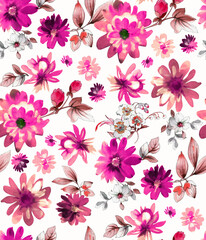 Seamless watercolor tropical pattern, floral print.