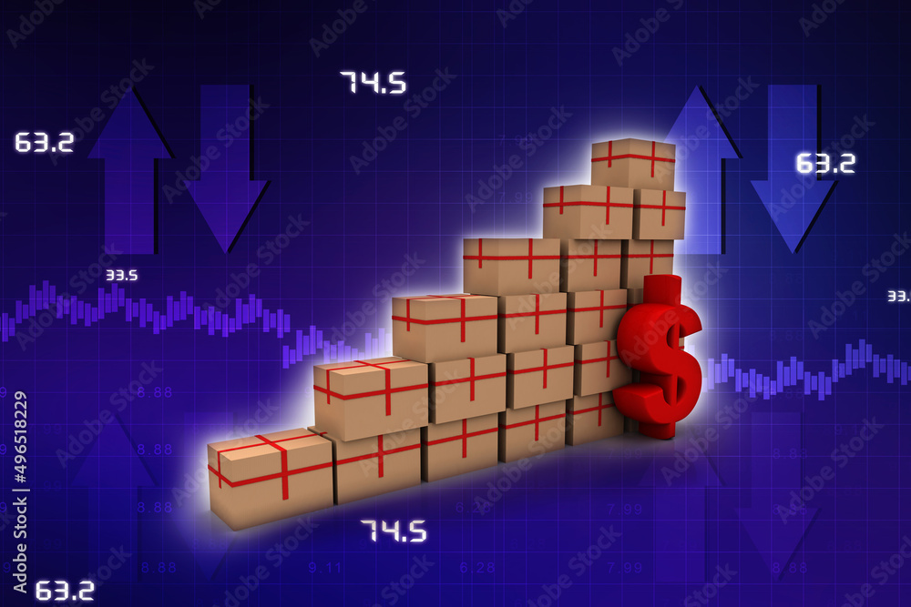 Poster 3d rendering dollar symbol with card box