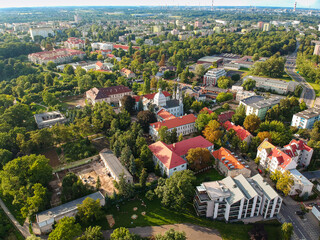 Plock, Poland - August 12, 2021. Aerial view of city in Summer