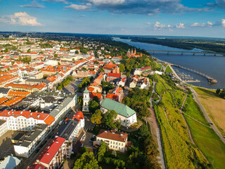 Plock, Poland - August 12, 2021. Aerial view of city in Summer