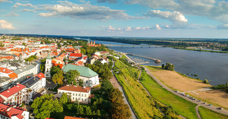 Plock, Poland - August 12, 2021. Aerial view of city in Summer
