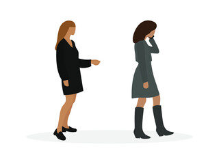 Fototapeta premium Two female characters, one of which is talking on the phone, together on a white background