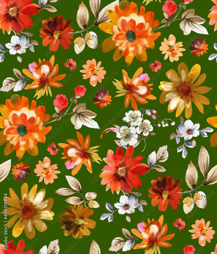 Poster seamless watercolor tropical pattern, floral print.