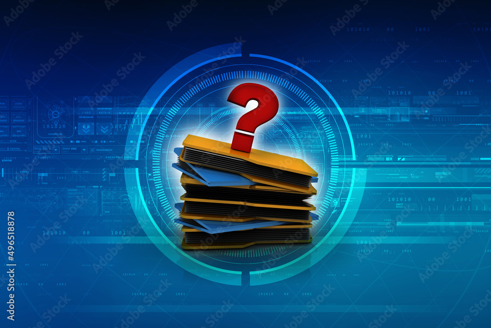 Poster 3d rendering file folder with question symbol
