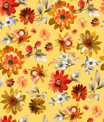 Seamless watercolor tropical pattern, floral print.