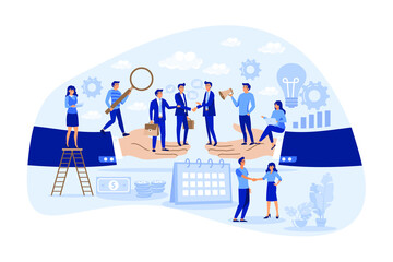 Business cooperation as new agreement or deal development flat person concept. Partnership and collaboration for B2B project vector illustration. Businessman handshake as company colleague interaction
