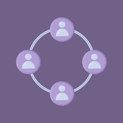 3d connected. Network connection icon, forum discussion. Concept of team work together, modern community, partnership or union. General contact, teamwork, social communications. Vector illustration.