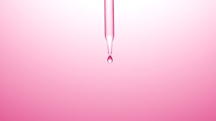 Macro shot of chemical dropper on pale pink background | Abstract cosmetic ingredients formulation...