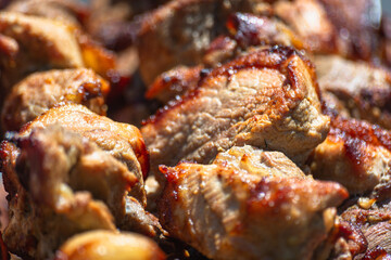 Grilled meat cooked for lunch.