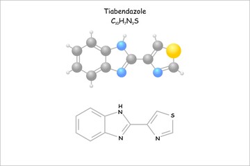 Stylized molecule model/structural formula of tiabendazole. Use as fungicide.