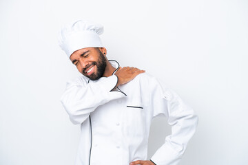 Young Brazilian chef man isolated on white background suffering from pain in shoulder for having made an effort