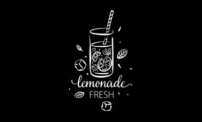 Vector drawing of lemonade on a black background - obrazy, fototapety, plakaty