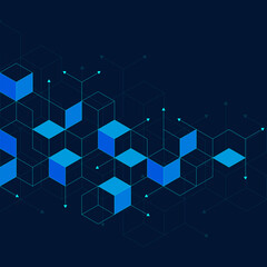 Abstract geometric background with isometric digital blocks. Blockchain concept and modern technology
