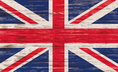 Union Jack flag on a wooden surface