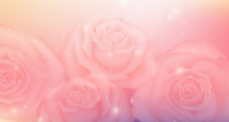 Rose pink ribbon and love heart with bokeh shinning flower background