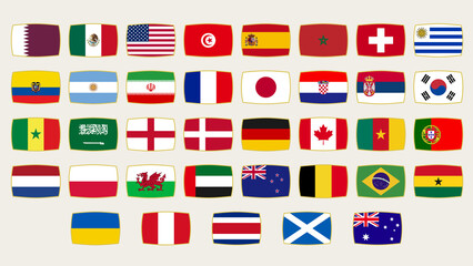Set of flags of the national football team. Soccer team flag icon.