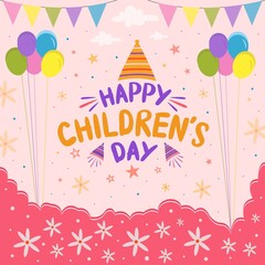 Happy children's day Creative greeting card Holiday phrase. Hand drawn vector lettering of children's day celebration.