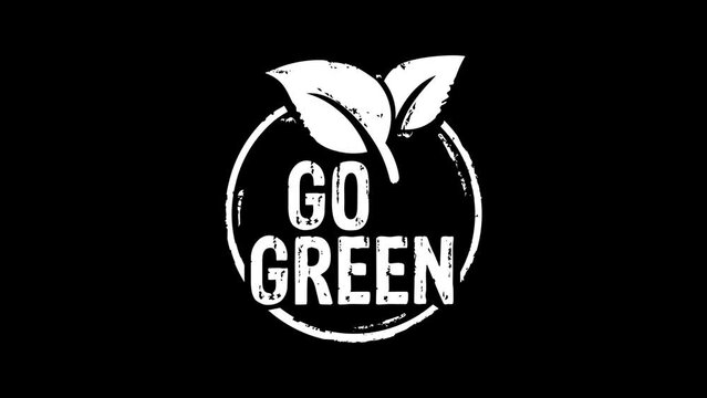 Go green and eco friendly symbol stamp and stamping impact isolated animation. Co2 neutral, ecology, environment, nature and climate 3D rendered concept. Alpha matte channel.