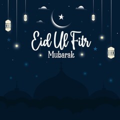 Eid ul fitr mubarak. Greeting background for vector illustration, poster and banner.