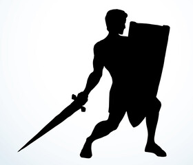 Warrior with sword and shield. Vector drawing