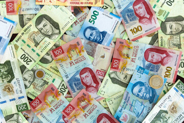 A Background of Mexican Pesos - obrazy, fototapety, plakaty