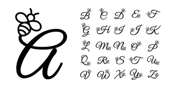 Bee alphabet letters monogram font initial