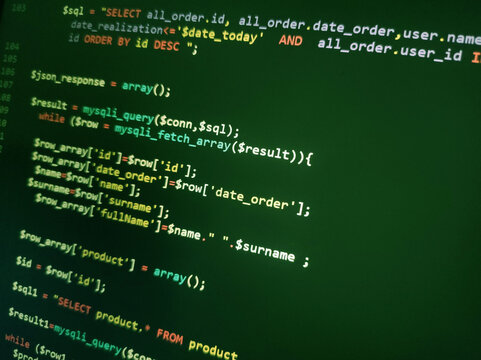 Coding programming source code screen. Abstract technology background. Cyber attack or security concept. Hacker monitor program. Software development